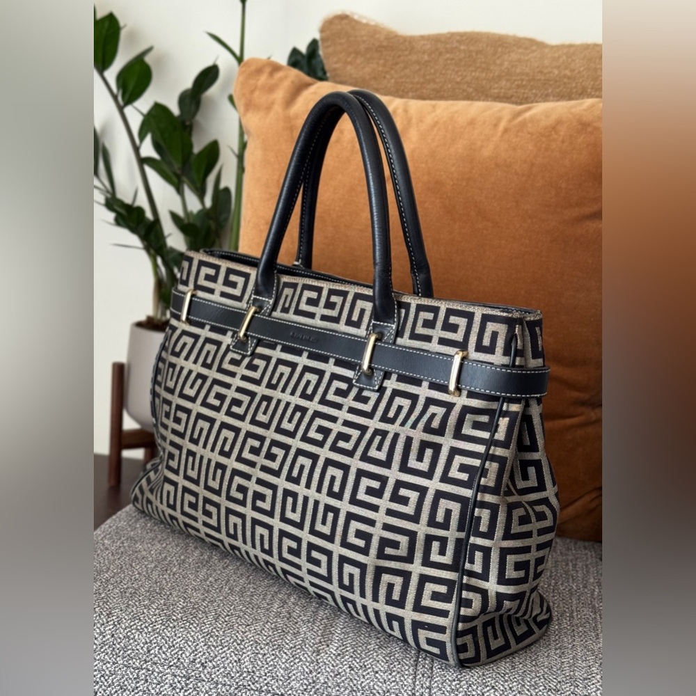 GIVENCHY- Authentic(COA)Black & Beige Leather and G Logo Canvas Bag - Picture 3 of 15